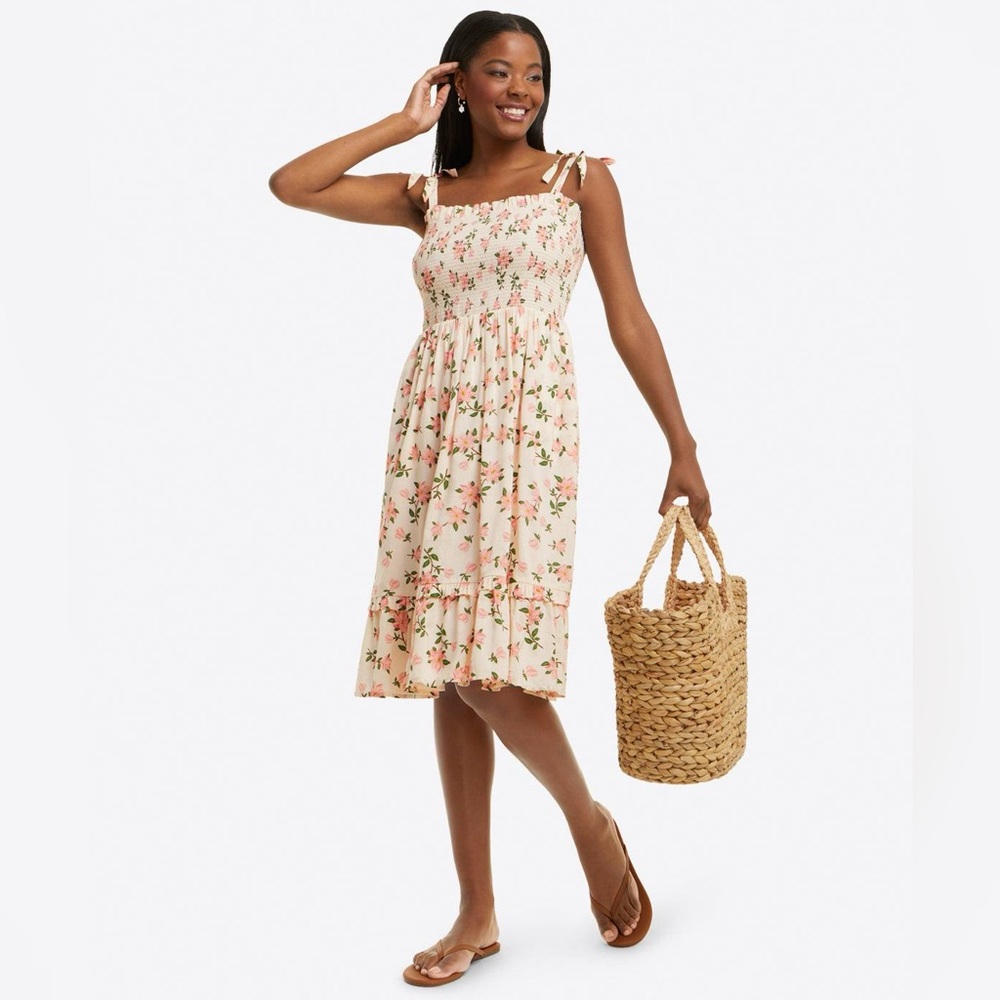Draper James Cream Midi Dress with Pink Floral Print